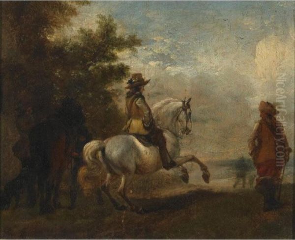 Horsemen On The Lookout Oil Painting by Pieter Wouwermans or Wouwerman