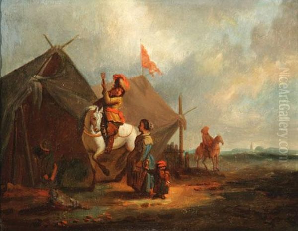 Encampment Scene Oil Painting by Pieter Wouwermans or Wouwerman