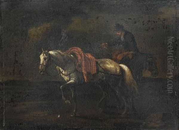 Reiter Mit Pferden. Oil Painting by Pieter Wouwermans or Wouwerman