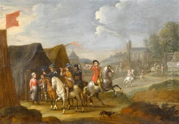 Riders Before A Market Tent Oil Painting by Pieter Wouwermans or Wouwerman