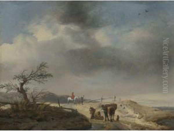 Dune Landscape With Figures Oil Painting by Pieter Wouwermans or Wouwerman