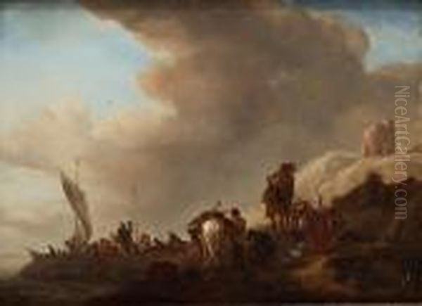 Follower Of 
Resting Company By The Coast Oil Painting by Pieter Wouwermans or Wouwerman