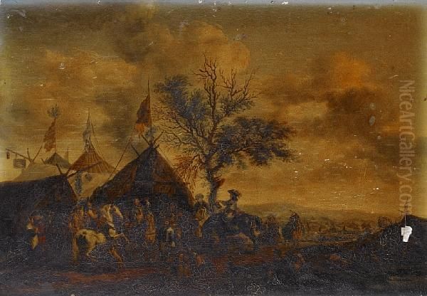 Horsemen At An Encampment Oil Painting by Pieter Wouwermans or Wouwerman