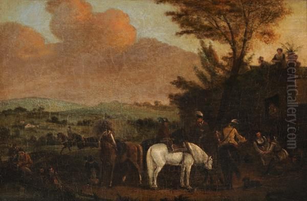 La Sosta Oil Painting by Pieter Wouwermans or Wouwerman