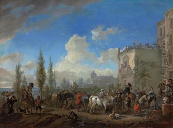 The Departure Of A Hunting Party Oil Painting by Pieter Wouwermans or Wouwerman