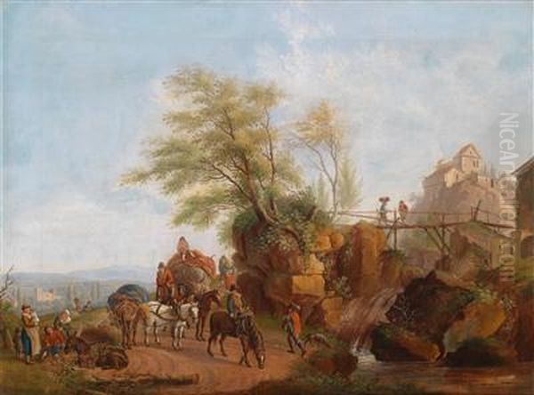 Landschaft Mit Einer Burg Und Bauerlicher Staffage Oil Painting by Pieter Wouwermans or Wouwerman