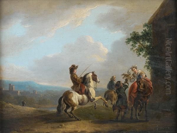 Elegant Figures On Horseback Departing For Thehunt, Before An Open Landscape by Pieter Wouwermans or Wouwerman