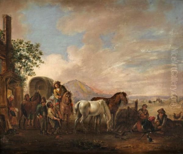 Hansart, Hos Hovslagaren Oil Painting by Pieter Wouwermans or Wouwerman