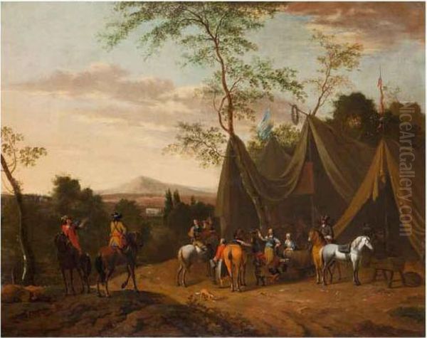 Accampamento Militare Oil Painting by Pieter Wouwermans or Wouwerman