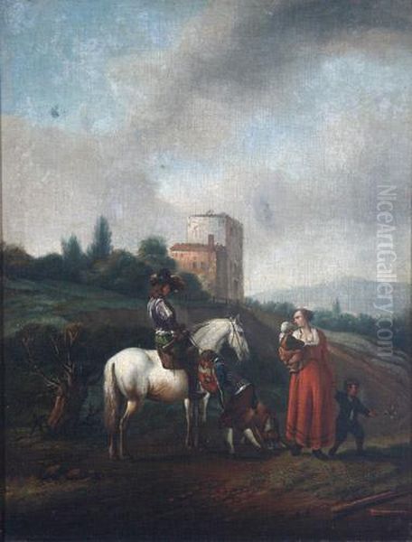 Halt Eines Edelmannes Auf Einem Schimmel Oil Painting by Pieter Wouwermans or Wouwerman