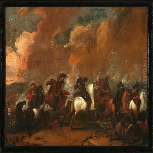 Battle Scene Oil Painting by Pieter Wouwermans or Wouwerman