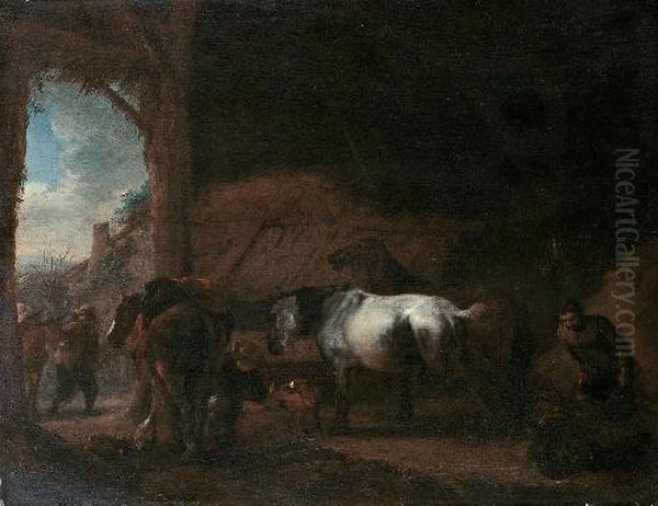 Ein Kleiner Pferdestall Oil Painting by Pieter Wouwermans or Wouwerman