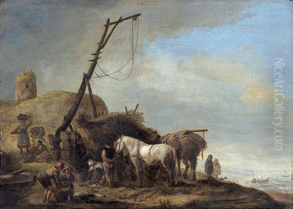 Fischer An Der Kuste. Oil Painting by Pieter Wouwermans or Wouwerman