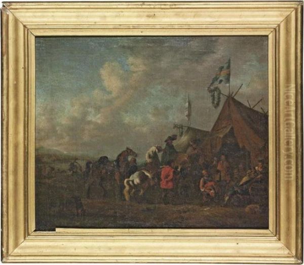 Cavalrymen At A Sutler's Tent, A Dune Landscape Beyond Oil Painting by Pieter Wouwermans or Wouwerman