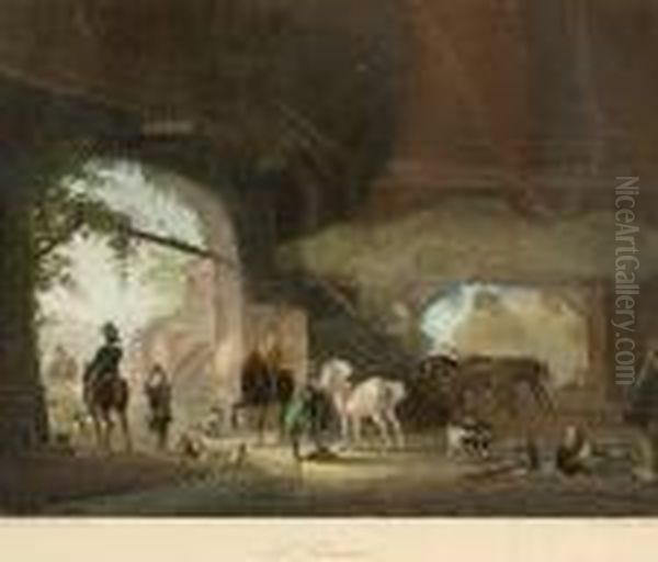 Stable Oil Painting by Pieter Wouwermans or Wouwerman