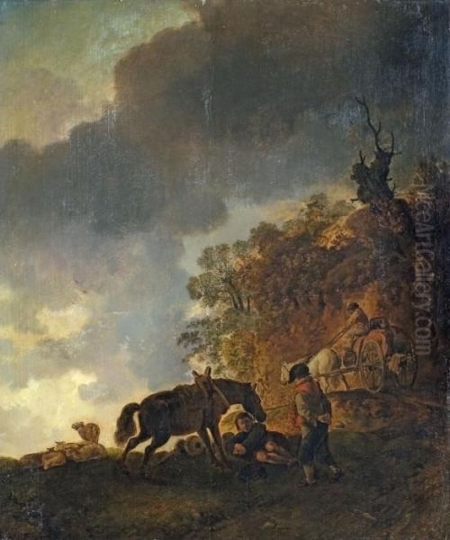 Landschaft Mit Pferd Und Rastenden Reisenden Oil Painting by Pieter Wouwermans or Wouwerman