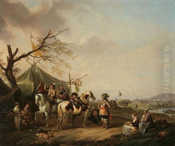 Riders And Travellers By An Encampment Oil Painting by Pieter Wouwermans or Wouwerman