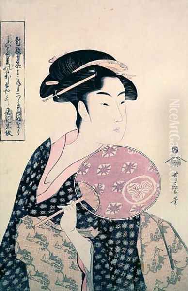 The tea house waitress OHisa Oil Painting by Kitagawa Utamaro