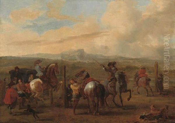 The Riding School Oil Painting by Pieter Wouwermans or Wouwerman