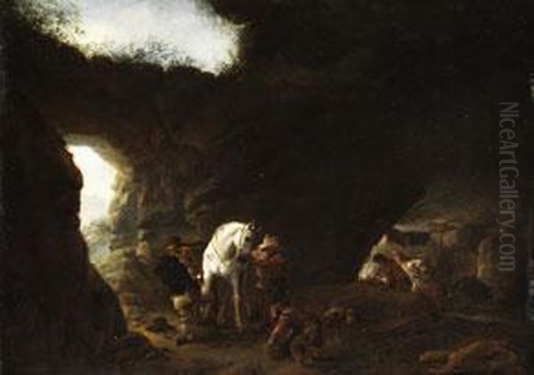 Der Schimmel In Der Schmiede Oil Painting by Pieter Wouwermans or Wouwerman