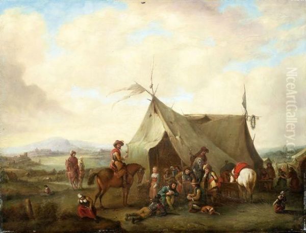 Vor Dem Marketenderzelt Oil Painting by Pieter Wouwermans or Wouwerman