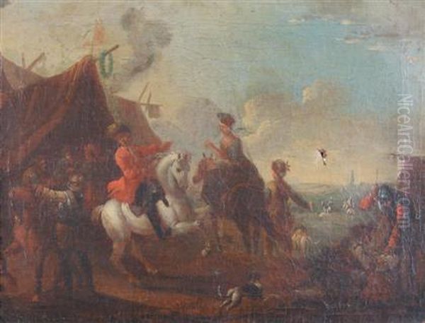 Hunting Camp Oil Painting by Pieter Wouwermans or Wouwerman