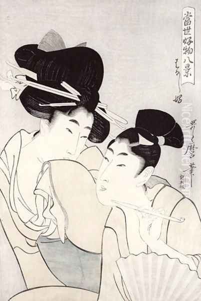 The pleasure of conversation, from the series Tosei Kobutsu hakkei Oil Painting by Kitagawa Utamaro