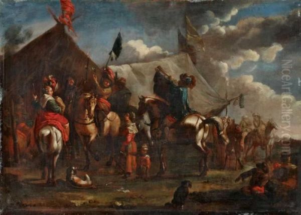 Feldlagerszene Oil Painting by Pieter Wouwermans or Wouwerman