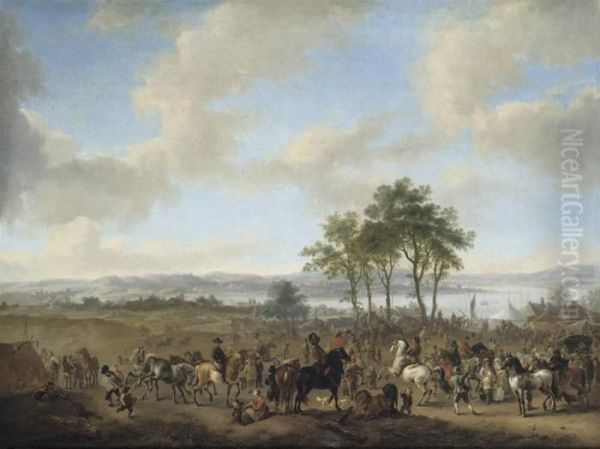 A Horse Fair In A Landscape Oil Painting by Pieter Wouwermans or Wouwerman