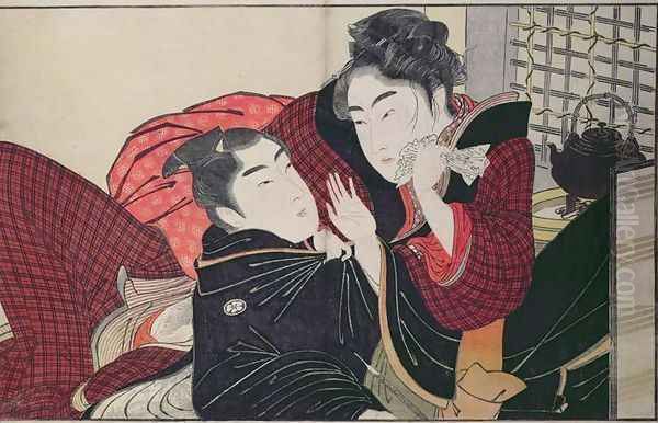 A scene from the Poem of the Pillow, published 1788 Oil Painting by Kitagawa Utamaro