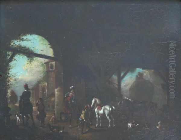 The Interior Of A Stable Oil Painting by Pieter Wouwermans or Wouwerman