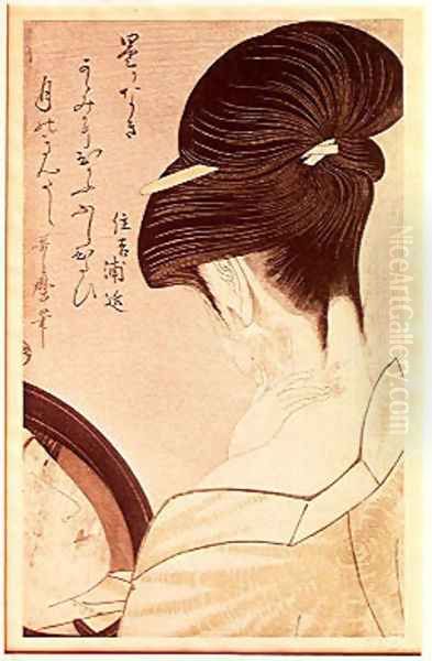 Woman Putting on Make-up Oil Painting by Kitagawa Utamaro