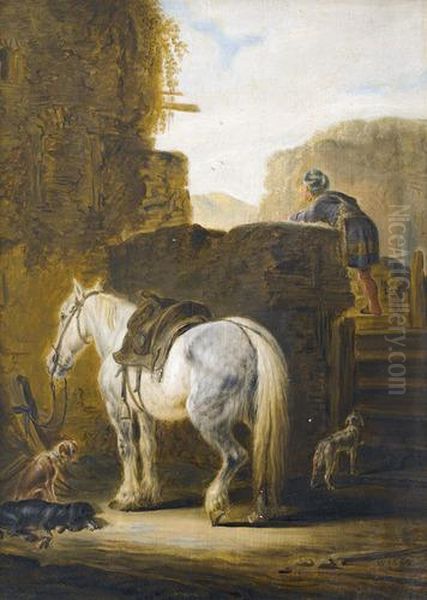 Bauerliche Genreszene. Oil Painting by Pieter Wouwermans or Wouwerman