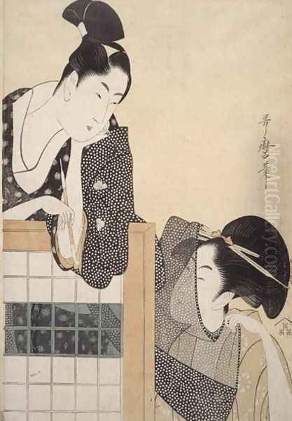 Couple with a Standing Screen, Edo Period, c.1797 Oil Painting by Kitagawa Utamaro