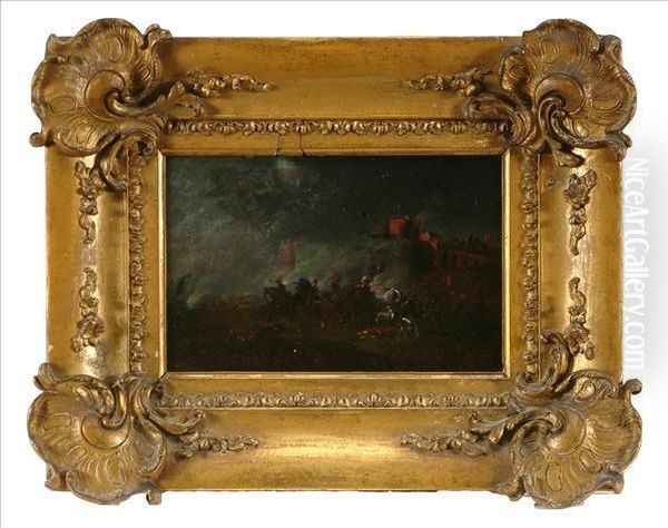 Battle Scenes A Pair Oil Painting by Pieter Wouwermans or Wouwerman