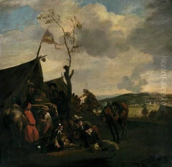 Rastende Soldaten Beim Wurfel Oil Painting by Pieter Wouwermans or Wouwerman