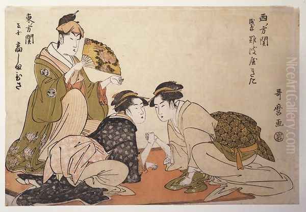 Armwrestling between two Beauties Oil Painting by Kitagawa Utamaro