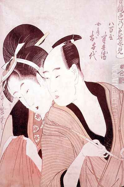 The Lovers Hambei and Ochie, from a series An Array of Passionate Lovers, 1797-98 Oil Painting by Kitagawa Utamaro