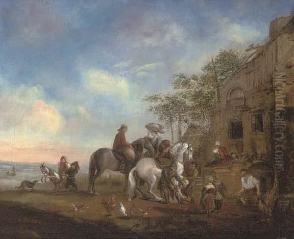 Travellers At Rest At A Farrier Oil Painting by Pieter Wouwermans or Wouwerman