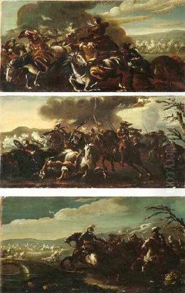 Cavalry Battles Oil Painting by Pieter Wouwermans or Wouwerman