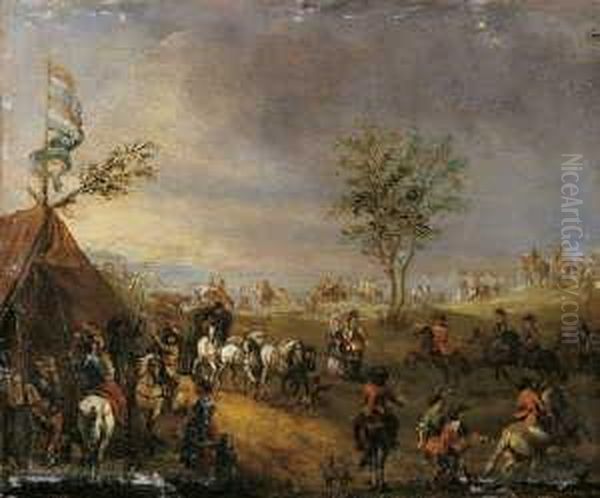 Militarisches Feldlager. Oil Painting by Pieter Wouwermans or Wouwerman