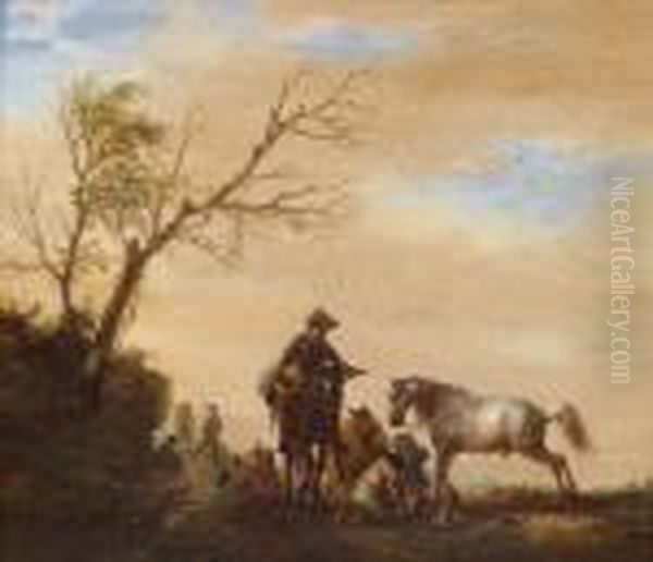 La Halte Des Voyageurs Oil Painting by Pieter Wouwermans or Wouwerman