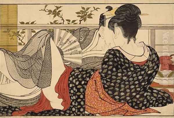 Lovers in an Upstairs Room Oil Painting by Kitagawa Utamaro