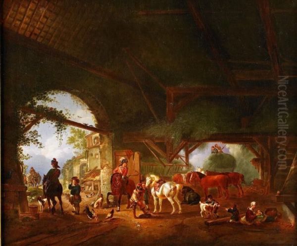 Interior Oil Painting by Pieter Wouwermans or Wouwerman