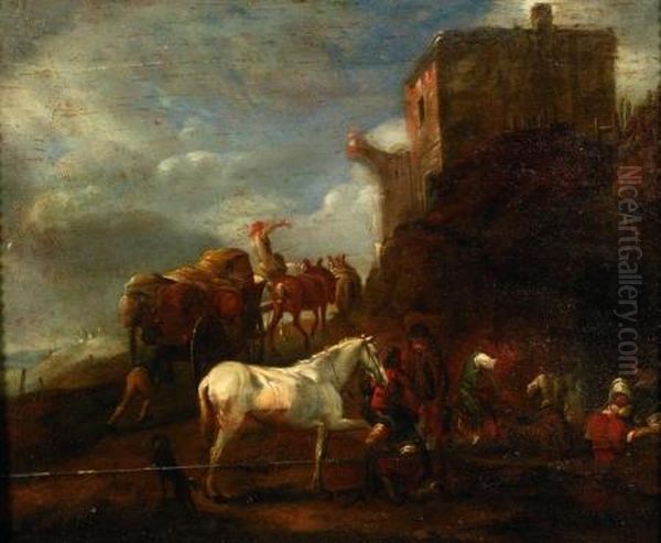 Shoeing A Horse Oil Painting by Pieter Wouwermans or Wouwerman