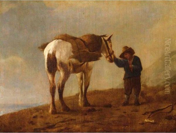 A Traveller With His Horse In A Landscape Oil Painting by Pieter Wouwermans or Wouwerman