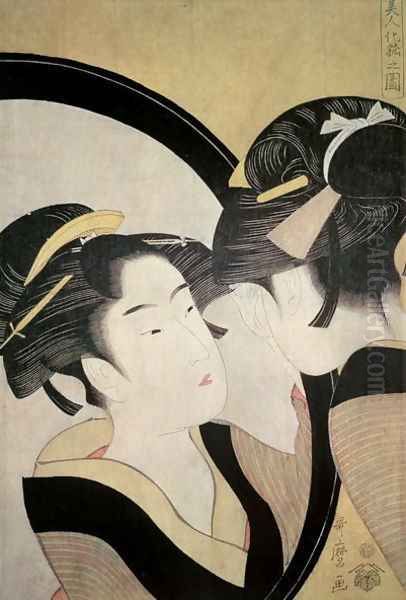 Girl with a mirror, pub. c.1790 Oil Painting by Kitagawa Utamaro