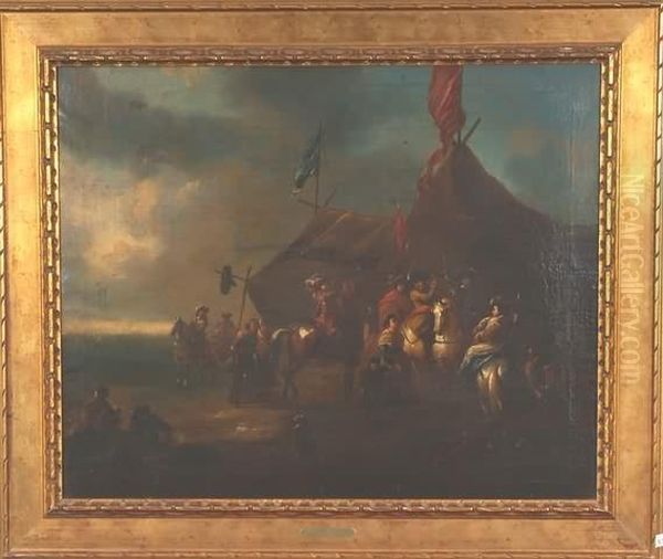 Camp Scene With Men On Horseback Oil Painting by Pieter Wouwermans or Wouwerman