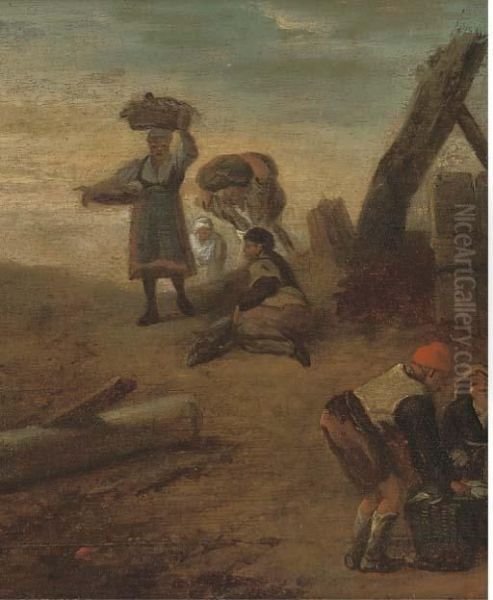 Fishermen On The Beach Oil Painting by Pieter Wouwermans or Wouwerman