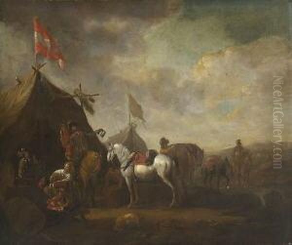 Feldlager. Oil Painting by Pieter Wouwermans or Wouwerman